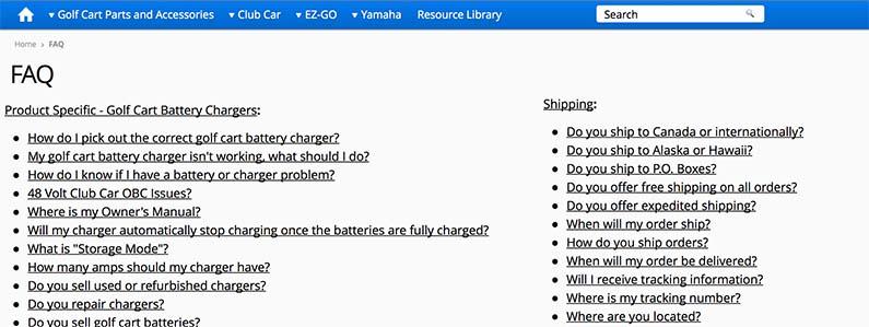 FAQ Sales Strategy Example FAQ page for ecommerce store